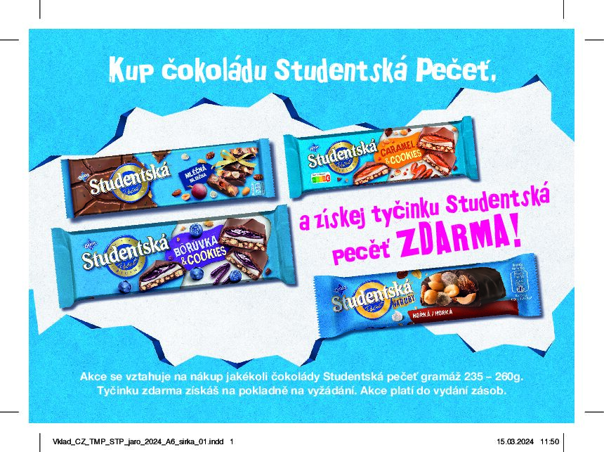 Kup čokoládu Studentská Pečeť a získej tyčinku zdarma! 🍫
